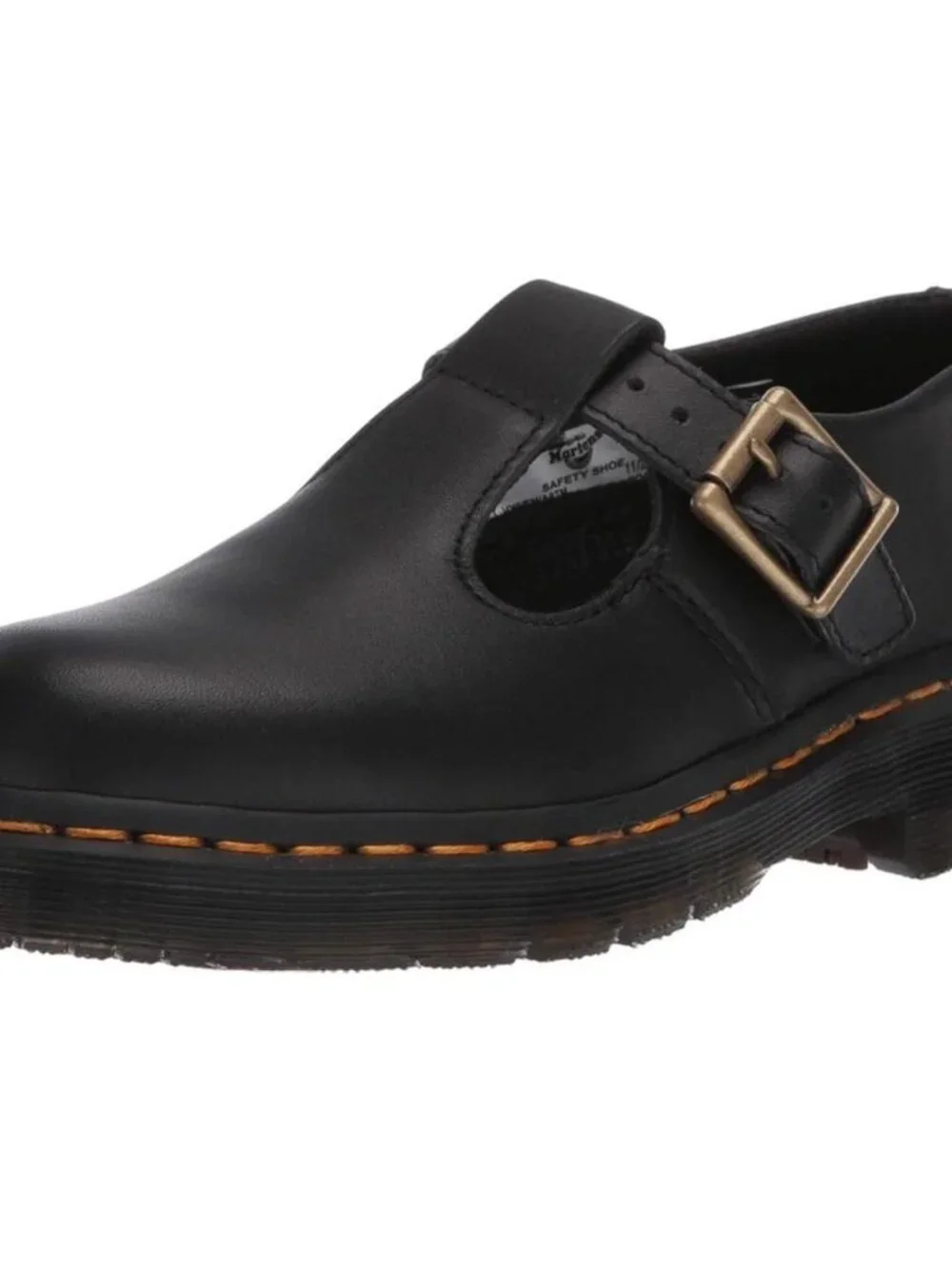 Dr. Martens Black Leather Mary Janes with Yellow Stitching